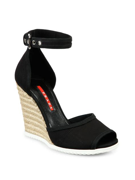 prada canvas espadrille wedge sandals|Prada leather espadrille wedge sandals.